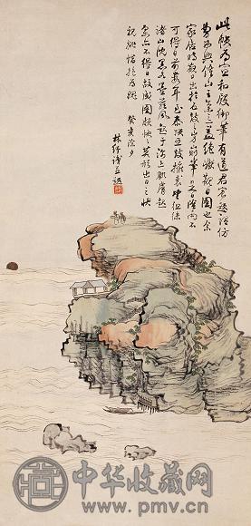 林纾 1923年作 山中观日图 立轴 设色纸本