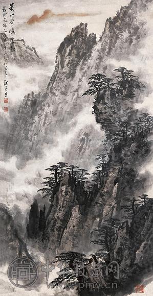 魏紫熙 黄山奇峰 立轴 设色纸本