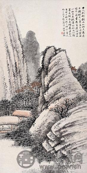 汪琨 山中读书 立轴 设色纸本