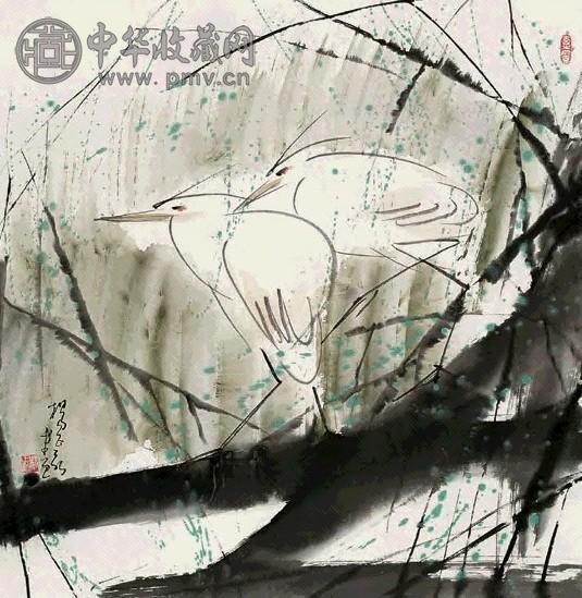 杨正新 初夏鹭影 立轴 设色纸本