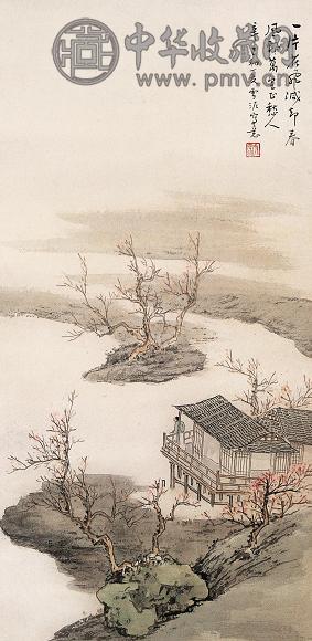 孙雪泥 凭栏远眺图 立轴 设色纸本