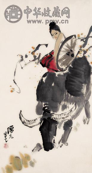 方增先 少女牧归 立轴 设色纸本