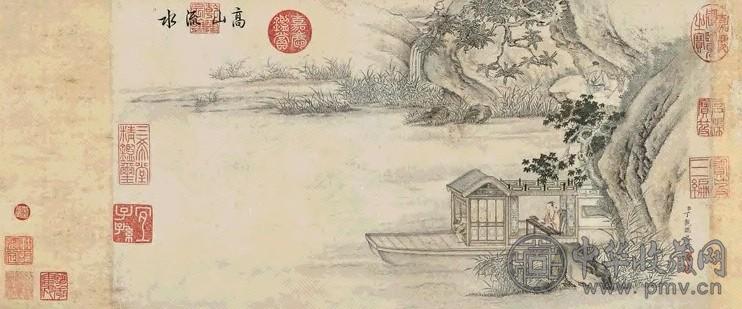 丁观鹏 伯牙抚琴图 手卷 设色纸本