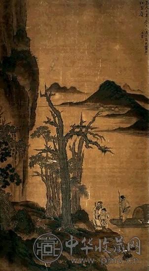 赵子昂 山水人物 立轴 设色绢本