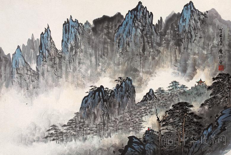 应野平 1973年作 黄山观云 立轴 设色纸本