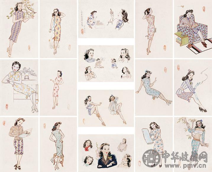 庞薰琹 上海印象(2套16幅) 纸本 画稿