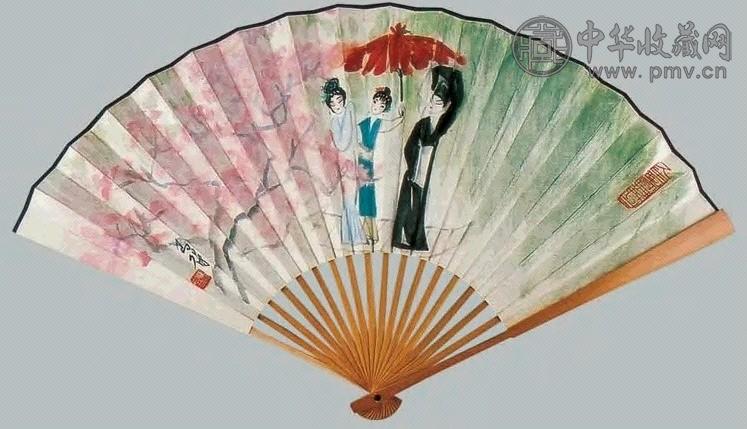 高马德 人物、书法 扇面 纸本