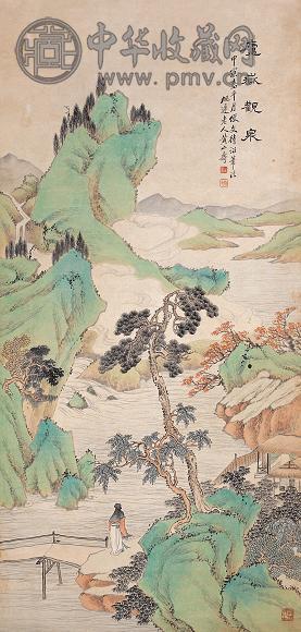 黄山寿 1914年作 庐喇观泉 立轴 设色纸本