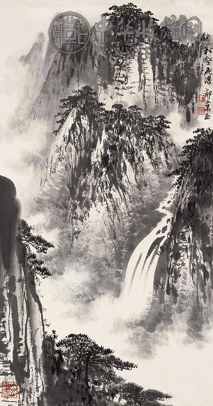 郁文华 松壑飞瀑 立轴 水墨纸本