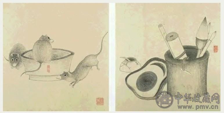 张槃 集锦 册页(8开选2) 水墨纸本