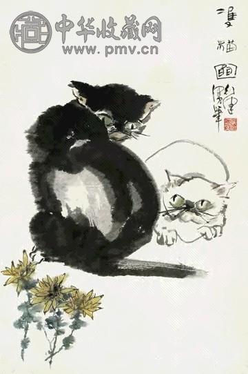 钱行健 双猫图 立轴 设色