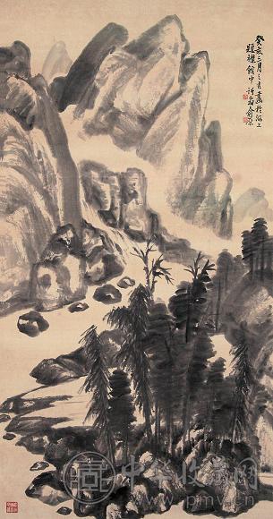 俞原 山水 立轴 设色纸本