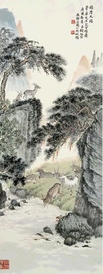 钱松喦 1950年作 禄膺九锡 立轴 设色纸本