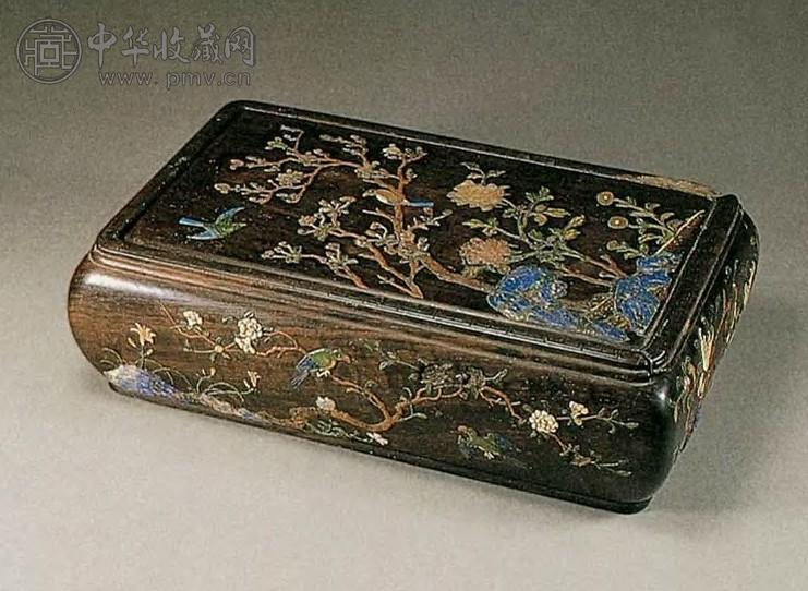 清 梓檀嵌百宝花鸟长方盒