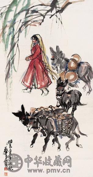 黄胄 1983年作 赶集图 立轴 设色纸本