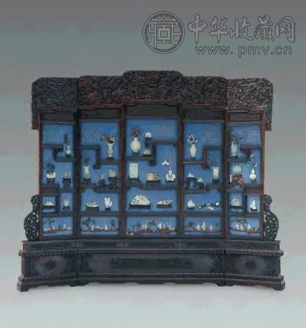 清中期 红木嵌玉五扇屏风