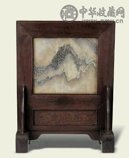 清中期 紫檀嵌石小插屏