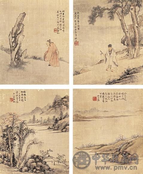 容祖椿 山水 人物 花卉(6帧) 镜心 设色绢本