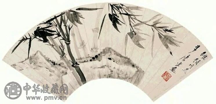 唐云 竹石 扇面 水墨纸本