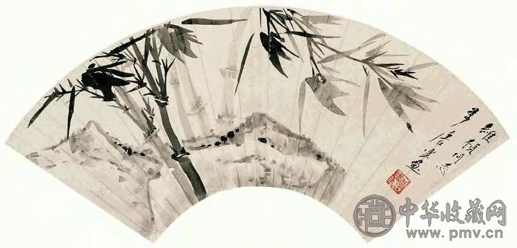 唐云 竹石 扇面 水墨纸本