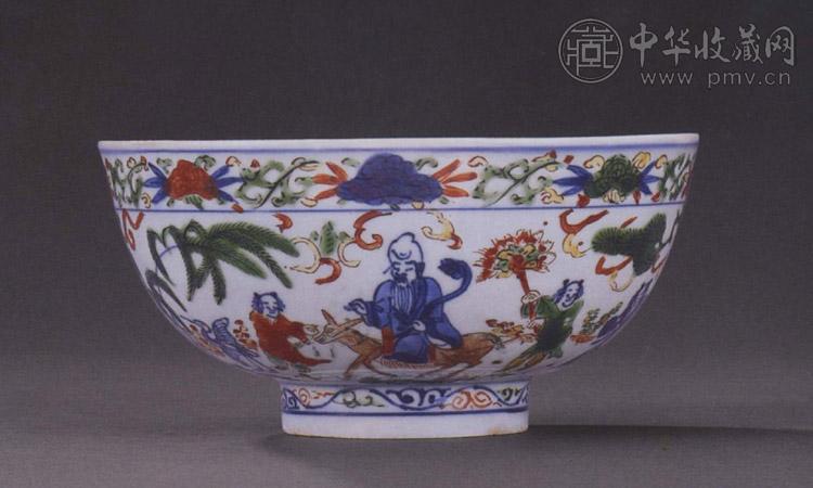 明万历 五彩群仙祝寿图碗