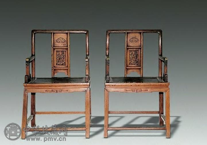 清 高丽木草龙纹南官帽椅(1对)