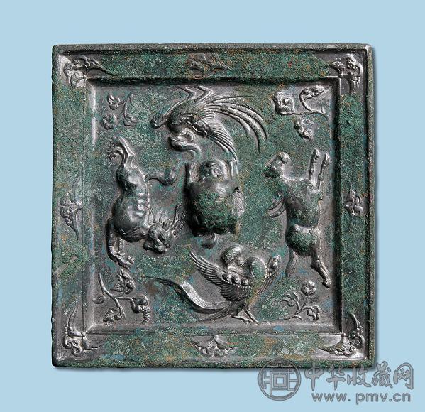 唐 双鸾双兽方镜