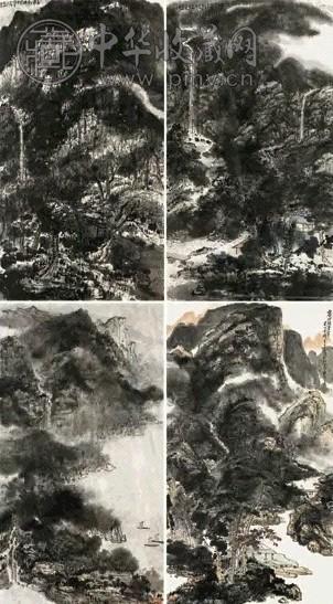 崔如琢 2004年作 四季山水 四屏 设色纸本