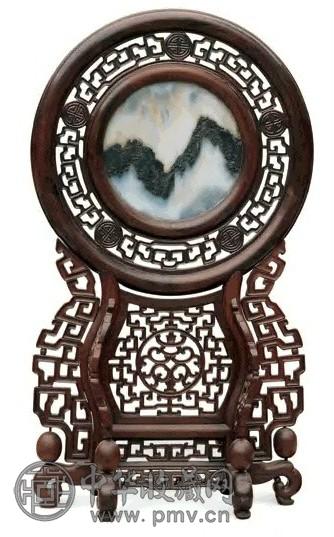 清 红木嵌理石座镜