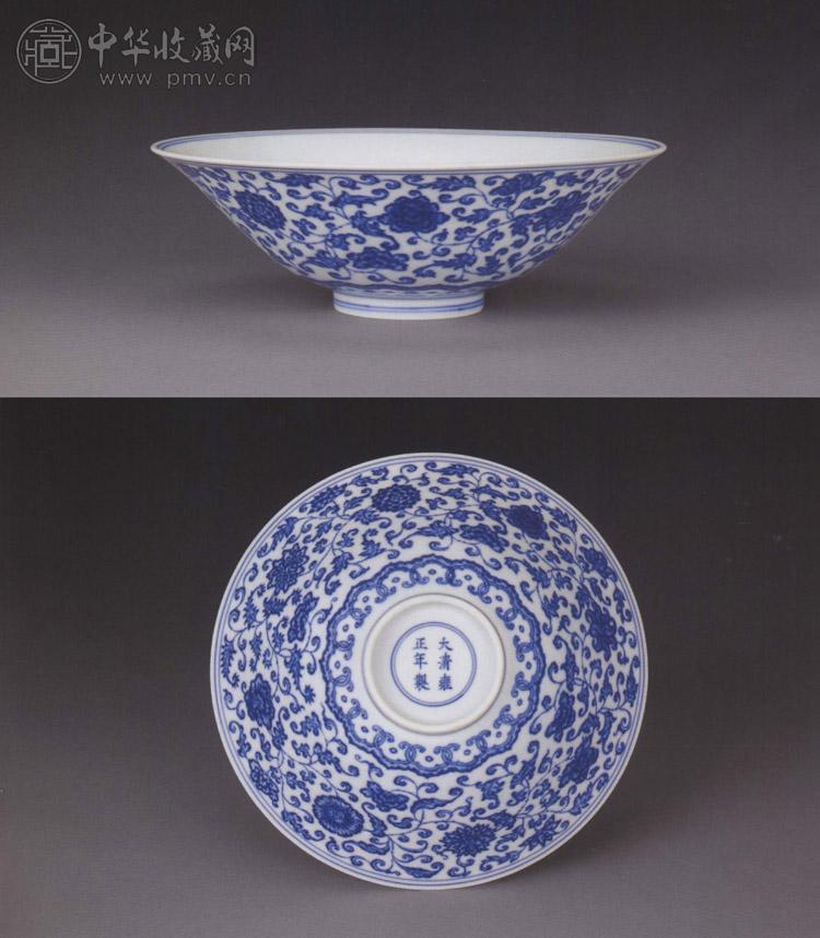 清雍正 青花缠枝花卉纹碗