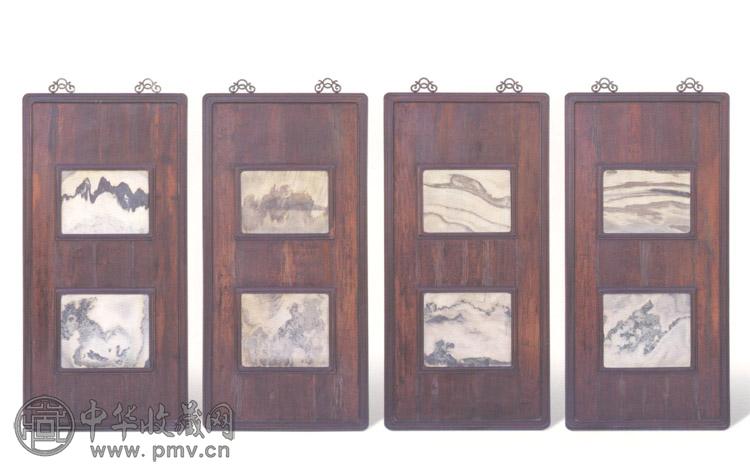 清 红木嵌大理石挂屏 四条