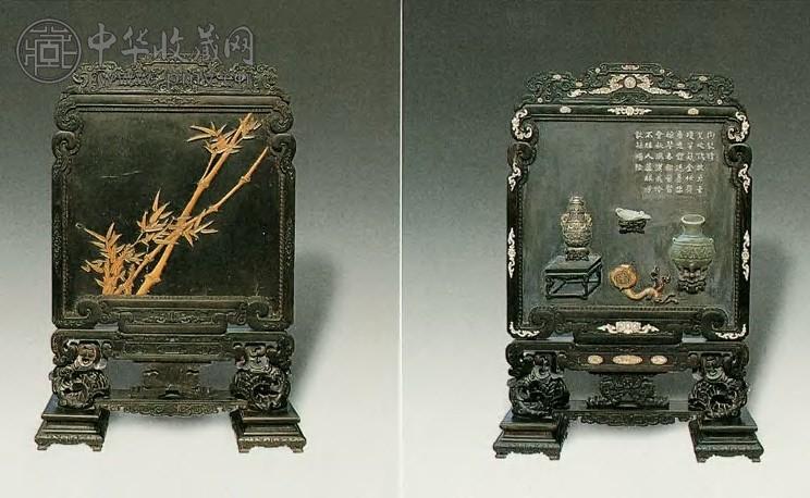 清 梓檀嵌玉插屏