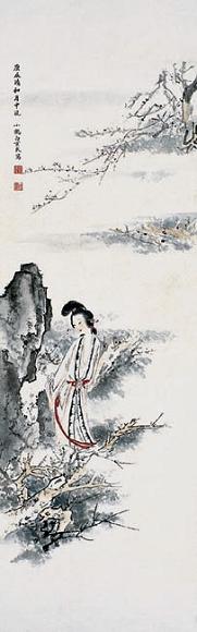 白京武 仕女 立轴 设色纸本