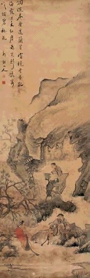 华嵒 听箫图 单片 设色绢本