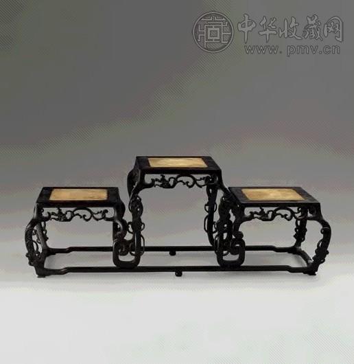 清 梓檀雕蟠螭嵌理石花架