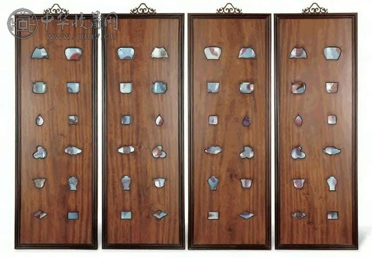 清 硬木嵌钧瓷挂屏