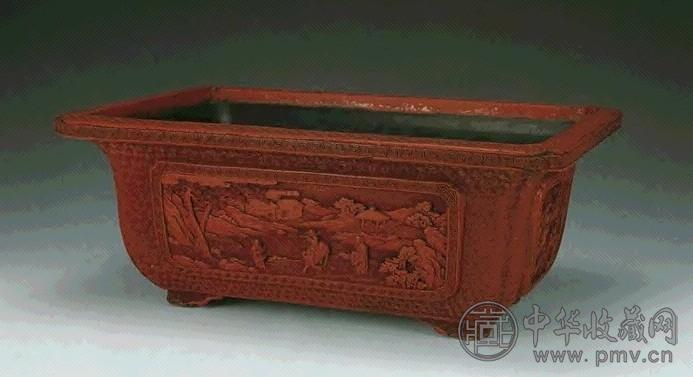 清乾隆 雕漆开光山水人物盒