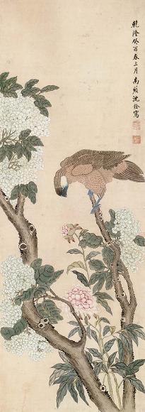 沈铨 1753年作 花鸟 镜心 设色纸本