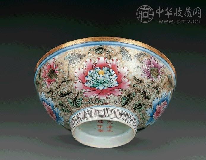 民国 粉彩花卉描金碗