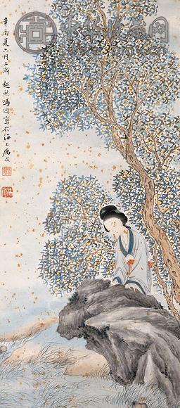 冯超然 辛酉(1921年) 桂阴仕女 镜心 设色纸本