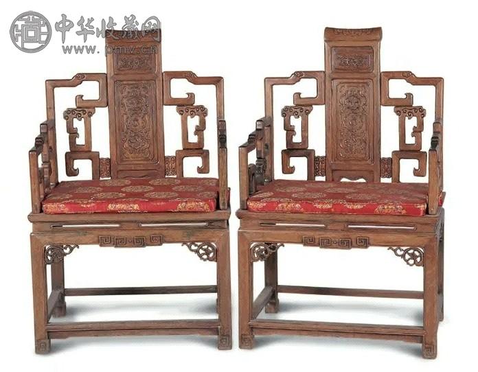 红木雕花卉纹扶手椅(1对)