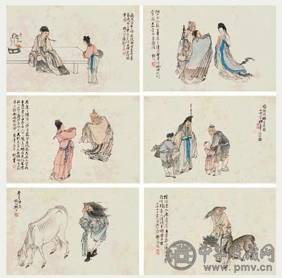 魏畹 人物册页 册页(10开) 设色纸本