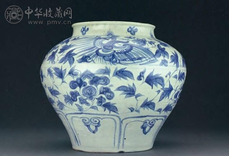 元 青花凤凰牡丹莲纹罐