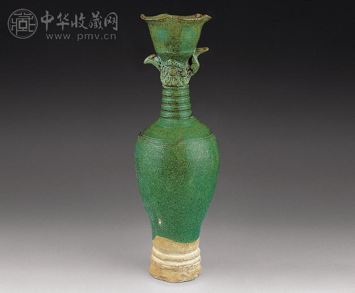 辽 绿釉刻花凤首瓶
