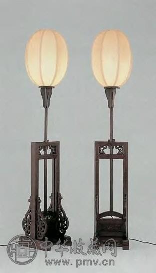 清(山西)榆木可升降座灯(1对)