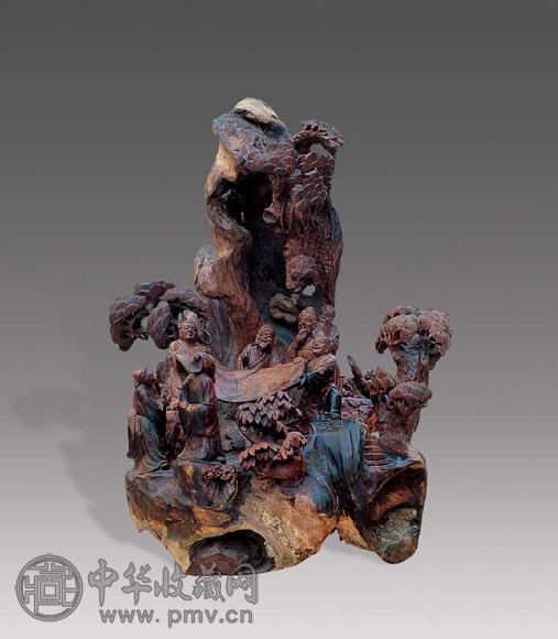 黄花梨根雕五老观太极