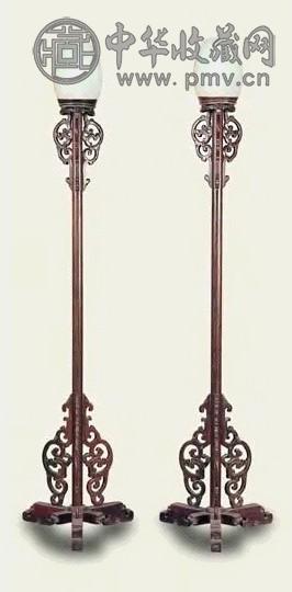 清 红木龙插角独柱灯架(2件)