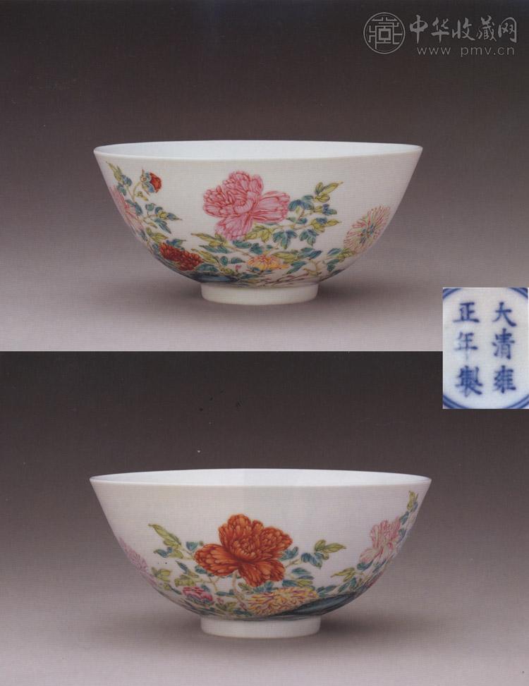 清雍正 粉彩牡丹图碗