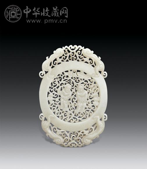 清 白玉镂空荷合二仙出廊璧