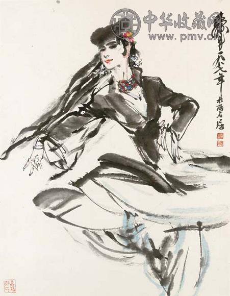 黄胄 一九八七年作边疆之舞 镜心 设色纸本